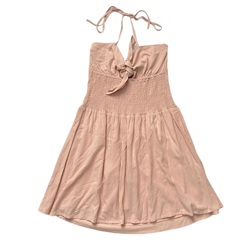 Fanco Smocked Halter Mini Dress with Tie Front